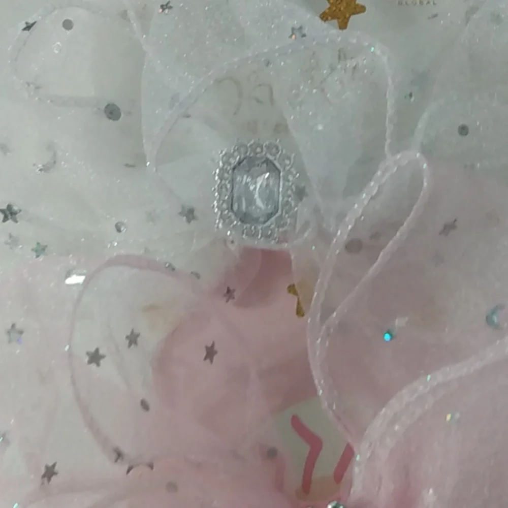3 Pc.‎ Pink and White Sheer Hair Bow Clips With Rhinestones